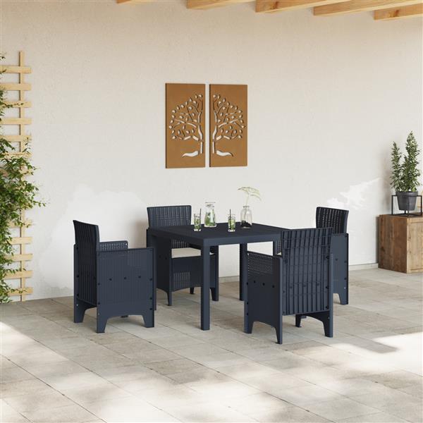 Grote foto vidaxl tuin eetset 5 pcs antraciet polt riet tuin en terras tuinmeubelen