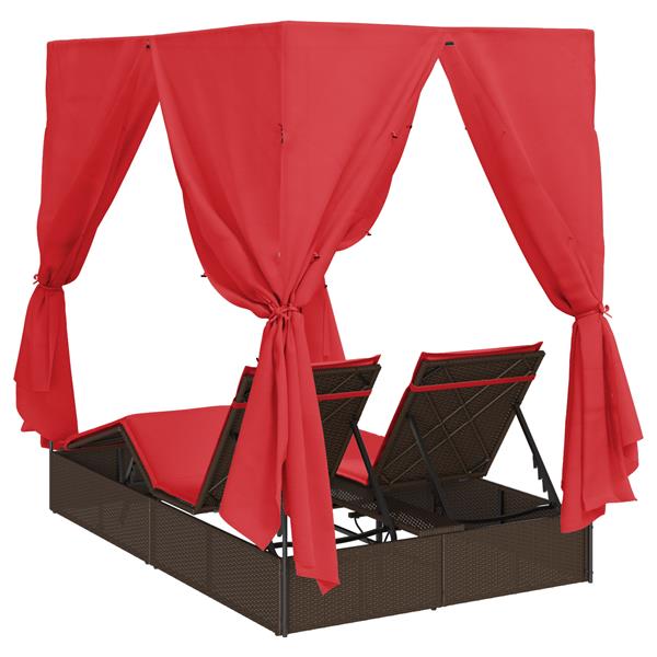 Grote foto vidaxl dubbele zonnebed met dak bruin 205 x 129 x 200 cm pe riet tuin en terras tuinmeubelen