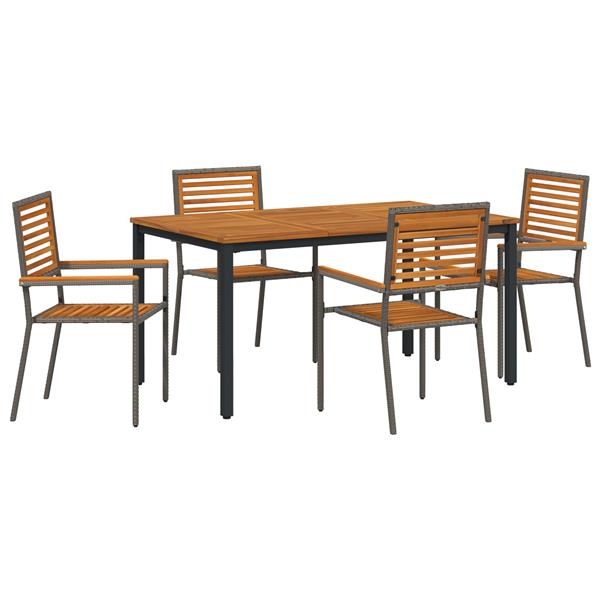 Grote foto vidaxl tuin eetset 5 pcs grijs 150 x 90 x 75 cm poly rattan tuin en terras tuinmeubelen