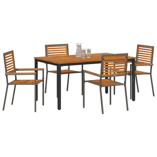Grote foto vidaxl tuin eetset 5 pcs grijs 150 x 90 x 75 cm poly rattan tuin en terras tuinmeubelen