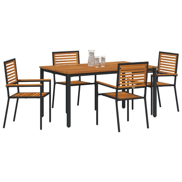 Grote foto vidaxl tuin eetset 5 pcs zwart 150 x 90 x 75 cm poly rattan tuin en terras tuinmeubelen