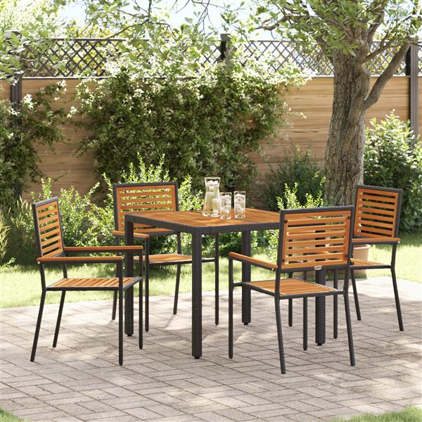 Grote foto vidaxl tuin eetset 5 pcs zwart en hout 90 x 90 x 75 cm poly rattan tuin en terras tuinmeubelen