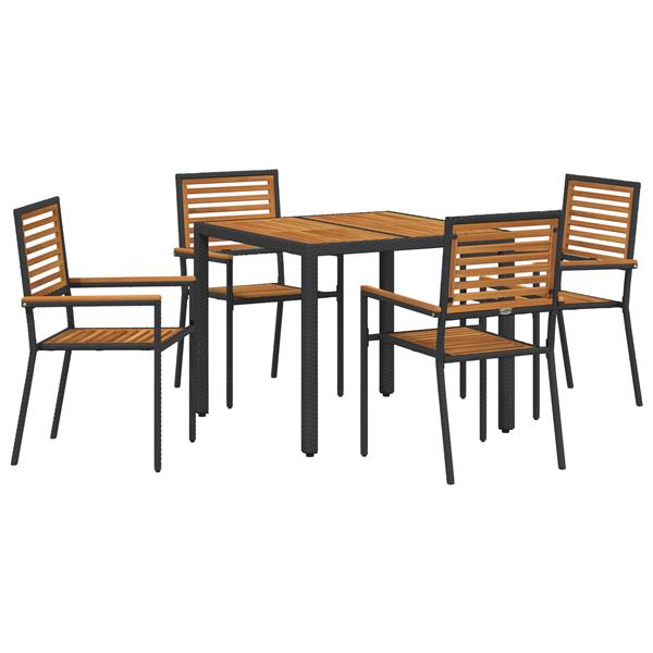 Grote foto vidaxl tuin eetset 5 pcs zwart en hout 90 x 90 x 75 cm poly rattan tuin en terras tuinmeubelen