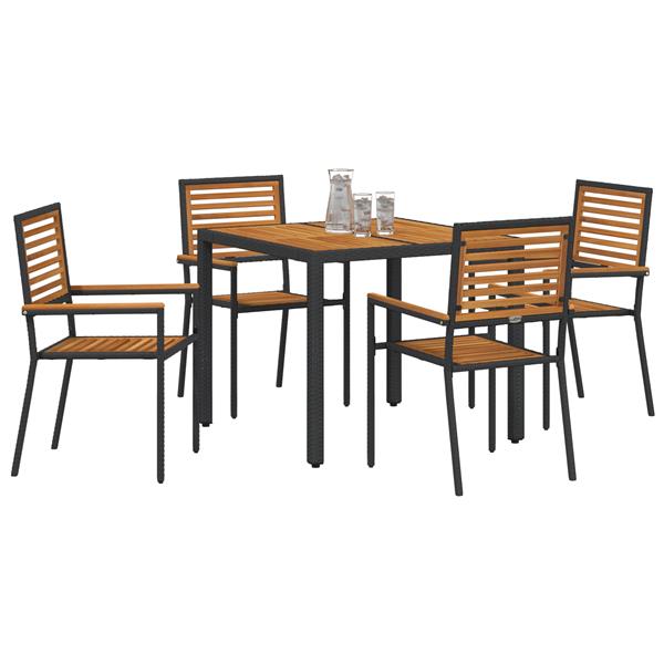 Grote foto vidaxl tuin eetset 5 pcs zwart en hout 90 x 90 x 75 cm poly rattan tuin en terras tuinmeubelen