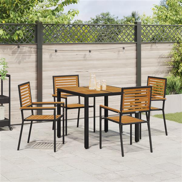 Grote foto vidaxl tuin eetset 5 pcs zwart en hout 90 x 90 x 75 cm poly rattan tuin en terras tuinmeubelen