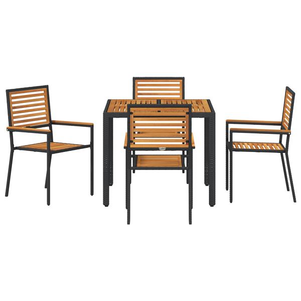 Grote foto vidaxl tuin eetset 5 pcs zwart en hout 90 x 90 x 75 cm poly rattan tuin en terras tuinmeubelen