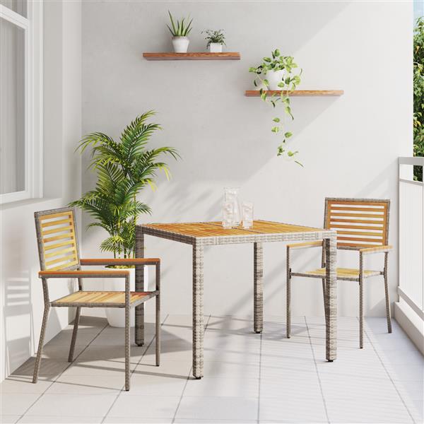 Grote foto vidaxl tuin eetset 3 pcs grijs 90 x 90 x 75 cm poly rattan tuin en terras tuinmeubelen