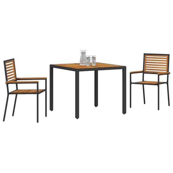 Grote foto vidaxl tuin eetset 3 pcs zwart 90 x 90 x 75 cm poly rattan tuin en terras tuinmeubelen