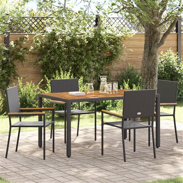 Grote foto vidaxl tuin eetset 5 pcs zwart en hout 150 x 90 x 75 cm poly rattan tuin en terras tuinmeubelen
