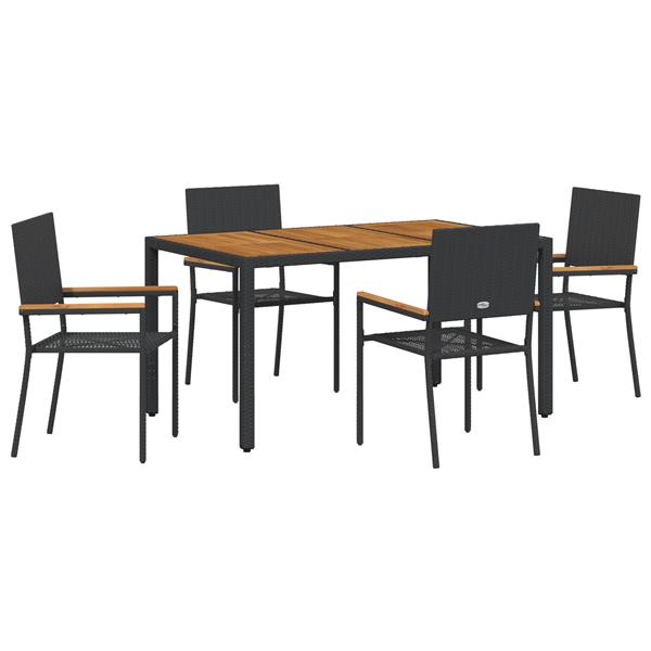 Grote foto vidaxl tuin eetset 5 pcs zwart en hout 150 x 90 x 75 cm poly rattan tuin en terras tuinmeubelen
