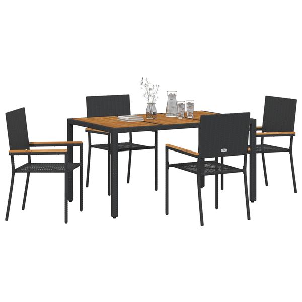 Grote foto vidaxl tuin eetset 5 pcs zwart en hout 150 x 90 x 75 cm poly rattan tuin en terras tuinmeubelen