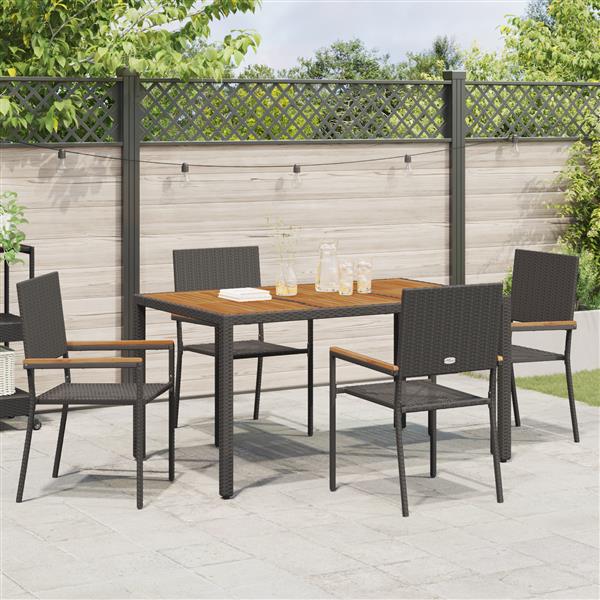 Grote foto vidaxl tuin eetset 5 pcs zwart en hout 150 x 90 x 75 cm poly rattan tuin en terras tuinmeubelen