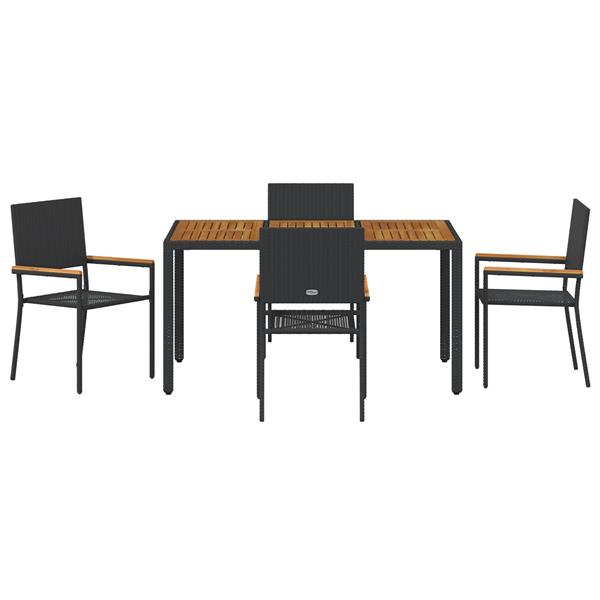 Grote foto vidaxl tuin eetset 5 pcs zwart en hout 150 x 90 x 75 cm poly rattan tuin en terras tuinmeubelen