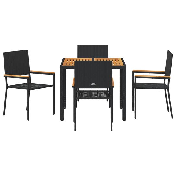 Grote foto vidaxl tuin eetset 5 pcs zwart en bruin 90 x 90 x 75 cm poly rattan tuin en terras tuinmeubelen