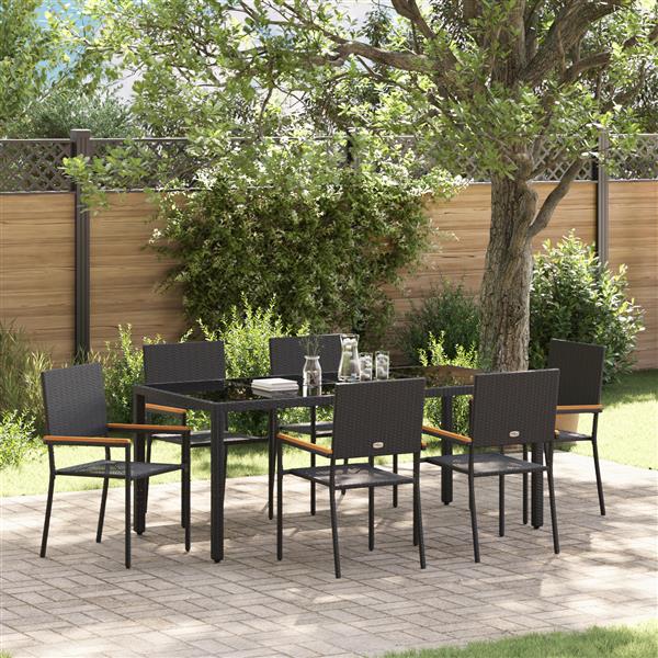 Grote foto vidaxl tuin eetset 7 pcs zwart 190 x 90 x 75 cm poly rattan tuin en terras tuinmeubelen