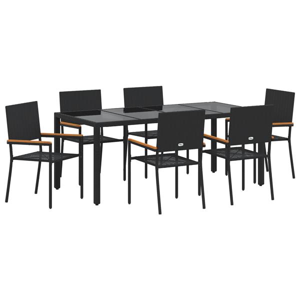 Grote foto vidaxl tuin eetset 7 pcs zwart 190 x 90 x 75 cm poly rattan tuin en terras tuinmeubelen