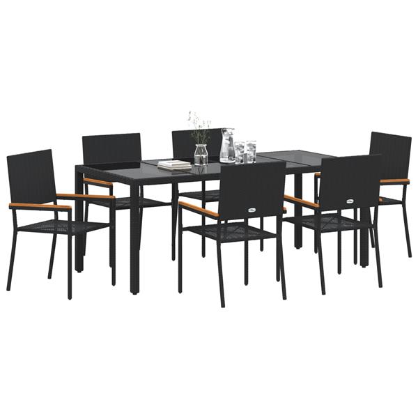 Grote foto vidaxl tuin eetset 7 pcs zwart 190 x 90 x 75 cm poly rattan tuin en terras tuinmeubelen
