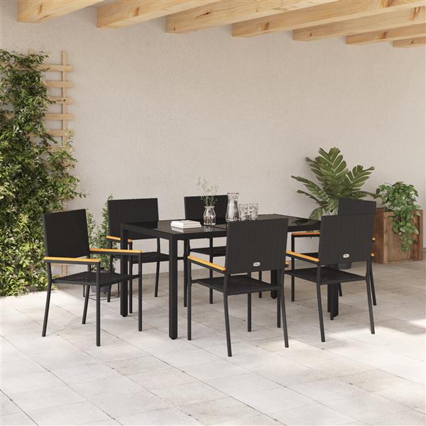 Grote foto vidaxl tuin eetset 7 pcs zwart 190 x 90 x 75 cm poly rattan tuin en terras tuinmeubelen