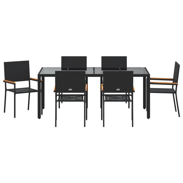 Grote foto vidaxl tuin eetset 7 pcs zwart 190 x 90 x 75 cm poly rattan tuin en terras tuinmeubelen