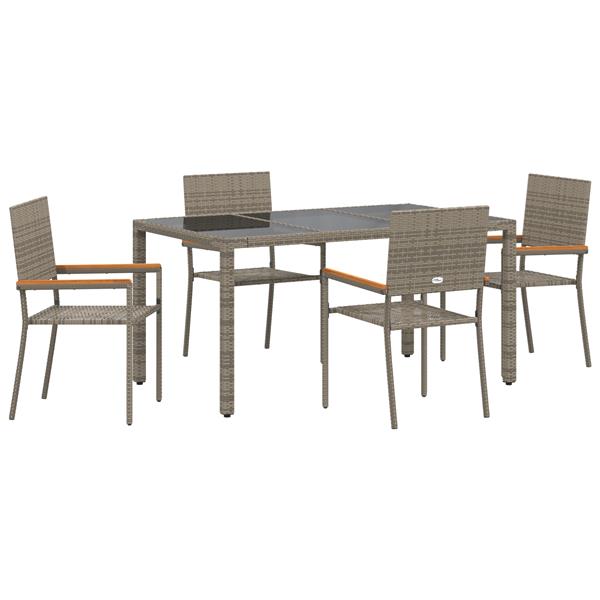 Grote foto vidaxl tuin eetset 5 pcs grijs 150 x 90 x 75 cm poly rattan tuin en terras tuinmeubelen