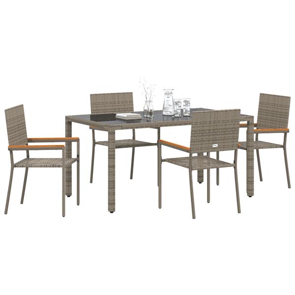 Grote foto vidaxl tuin eetset 5 pcs grijs 150 x 90 x 75 cm poly rattan tuin en terras tuinmeubelen
