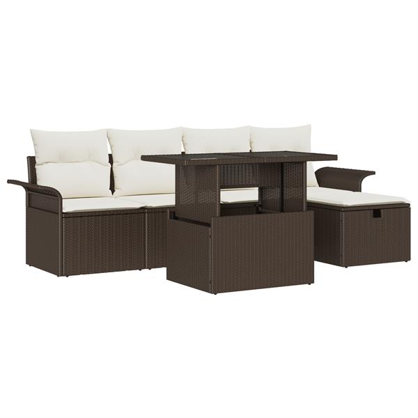 Grote foto vidaxl tuin sofa set met kussen met opslag 6 pcs bruin poly riet tuin en terras tuinmeubelen