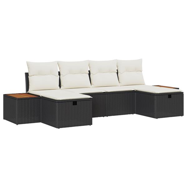 Grote foto vidaxl tuin sofa set met kussen 6 pcs zwart 55 x 62 x 69 cm poly riet tuin en terras tuinmeubelen