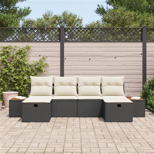 Grote foto vidaxl tuin sofa set met kussen 6 pcs zwart 55 x 62 x 69 cm poly riet tuin en terras tuinmeubelen