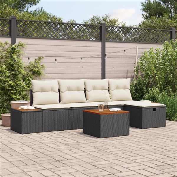 Grote foto vidaxl tuin sofa set met kussen 6 pcs zwart 55 x 62 x 69 cm poly riet tuin en terras tuinmeubelen