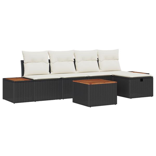Grote foto vidaxl tuin sofa set met kussen 6 pcs zwart 55 x 62 x 69 cm poly riet tuin en terras tuinmeubelen