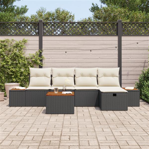 Grote foto vidaxl tuin sofa set met kussen 6 pcs zwart 55 x 62 x 69 cm poly riet tuin en terras tuinmeubelen