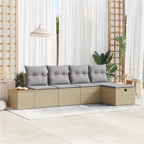 Grote foto vidaxl tuin sofa set met kussen 5 pcs beige 55 x 62 x 69 cm poly riet tuin en terras tuinmeubelen