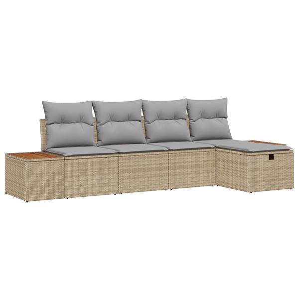 Grote foto vidaxl tuin sofa set met kussen 5 pcs beige 55 x 62 x 69 cm poly riet tuin en terras tuinmeubelen