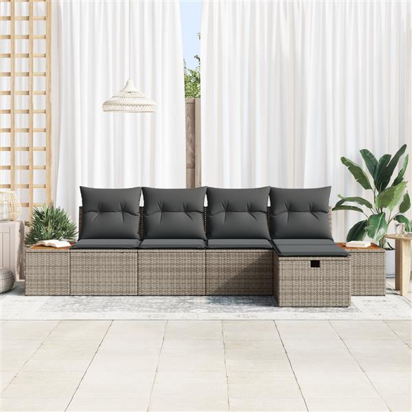 Grote foto vidaxl tuin sofa set met kussen 5 pcs grijs 55 x 62 x 69 cm poly riet tuin en terras tuinmeubelen