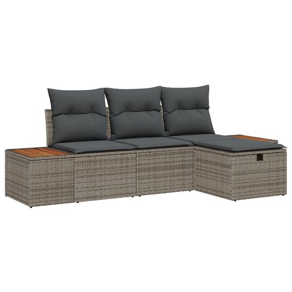 Grote foto vidaxl tuin sofa set met kussen 4 pcs grijs 55 x 62 x 69 cm poly riet tuin en terras tuinmeubelen