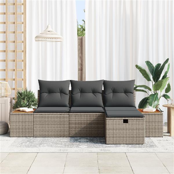 Grote foto vidaxl tuin sofa set met kussen 4 pcs grijs 55 x 62 x 69 cm poly riet tuin en terras tuinmeubelen