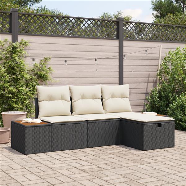 Grote foto vidaxl tuin sofa set met kussen 4 pcs zwart 55 x 62 x 69 cm poly riet tuin en terras tuinmeubelen