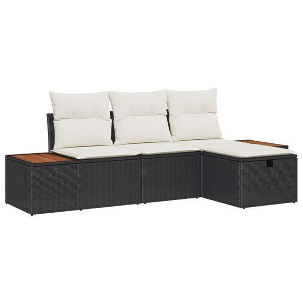 Grote foto vidaxl tuin sofa set met kussen 4 pcs zwart 55 x 62 x 69 cm poly riet tuin en terras tuinmeubelen