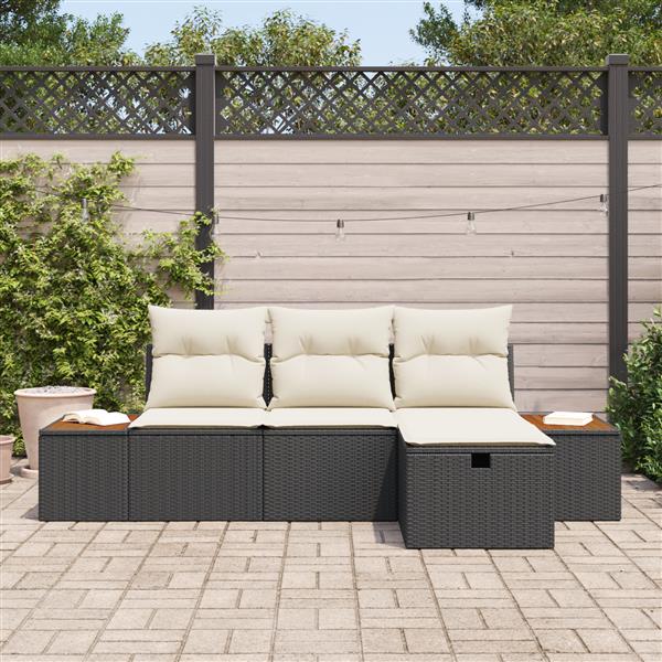 Grote foto vidaxl tuin sofa set met kussen 4 pcs zwart 55 x 62 x 69 cm poly riet tuin en terras tuinmeubelen