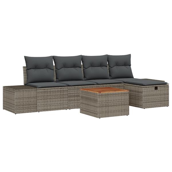 Grote foto vidaxl tuin sofa set met kussen met opslag 6 pcs grijs poly riet tuin en terras tuinmeubelen
