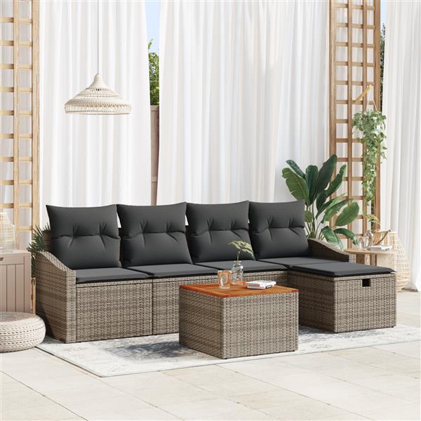 Grote foto vidaxl tuin sofa set met kussen met opslag 6 pcs grijs poly riet tuin en terras tuinmeubelen