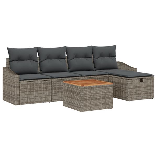 Grote foto vidaxl tuin sofa set met kussen met opslag 6 pcs grijs poly riet tuin en terras tuinmeubelen