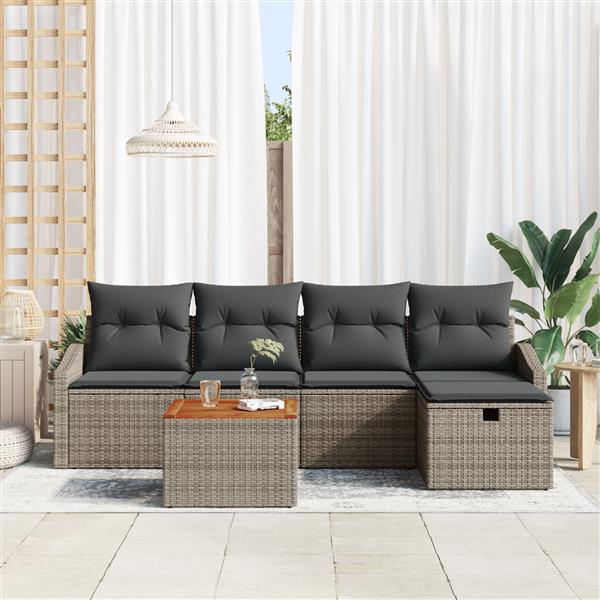 Grote foto vidaxl tuin sofa set met kussen met opslag 6 pcs grijs poly riet tuin en terras tuinmeubelen