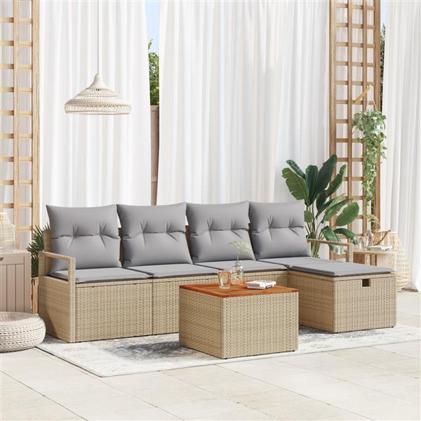 Grote foto vidaxl tuin sofa set met kussen met opslag 6 pcs beige poly riet tuin en terras tuinmeubelen