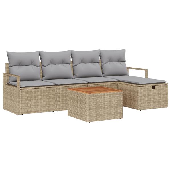 Grote foto vidaxl tuin sofa set met kussen met opslag 6 pcs beige poly riet tuin en terras tuinmeubelen