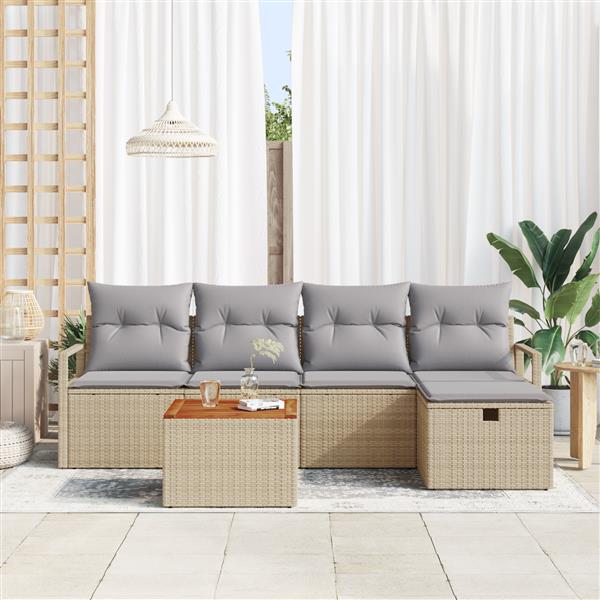 Grote foto vidaxl tuin sofa set met kussen met opslag 6 pcs beige poly riet tuin en terras tuinmeubelen