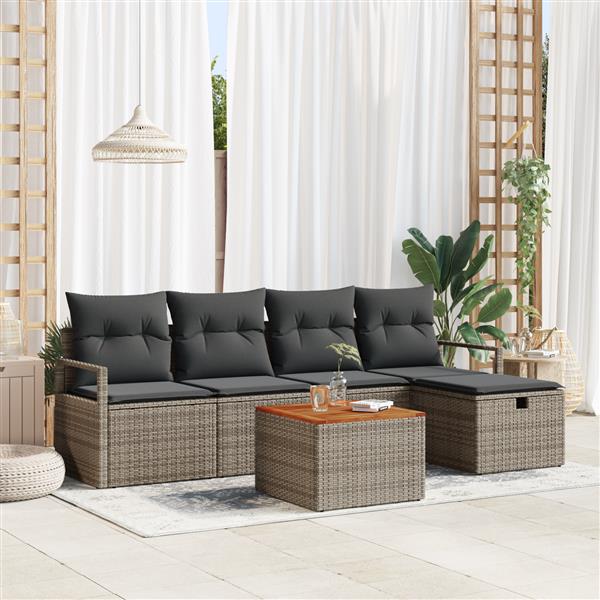 Grote foto vidaxl tuin sofa set met kussen met opslag 6 pcs grijs poly riet tuin en terras tuinmeubelen