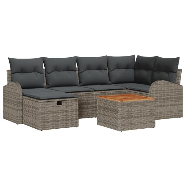 Grote foto vidaxl tuin sofa set met kussen met opslag 7 pcs grijs poly riet tuin en terras tuinmeubelen