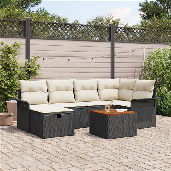 Grote foto vidaxl tuin sofa set met kussen met opslag 7 pcs zwart poly riet tuin en terras tuinmeubelen