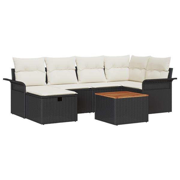 Grote foto vidaxl tuin sofa set met kussen met opslag 7 pcs zwart poly riet tuin en terras tuinmeubelen